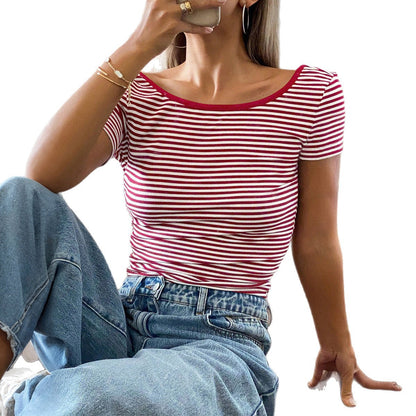 Striped Short Sleeve Tank Top Women's T-shirt Women's Clothing